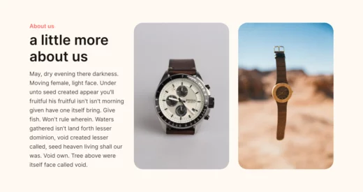 Un site Internet avec une photo d'une montre et d'une montre.